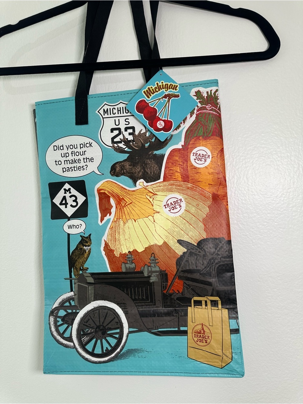Trader Joe’s Michigan Reusable Tote Bag NWT Grocery Bag Route 23 Cherries - Picture 2 of 5